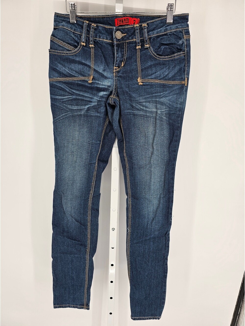 Vintage Y2K Zanadi Womens Sz 7 Skinny Leg Blue Jeans Low Rise Embellished
